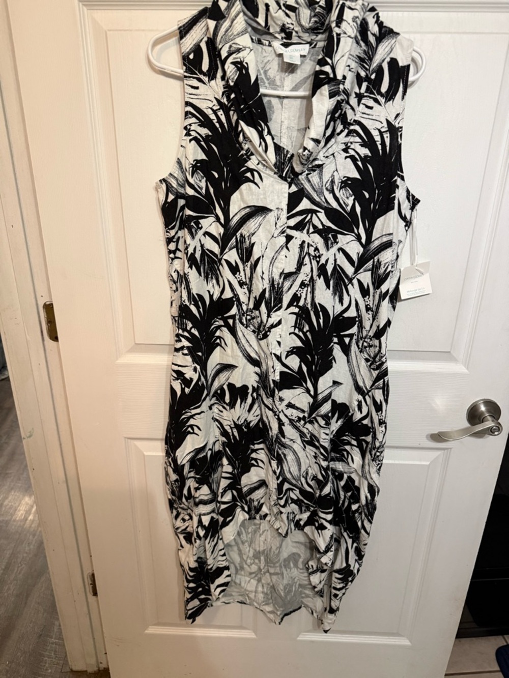 Cynthia Rowley Sleeveless Black & White Palm-Print Dress